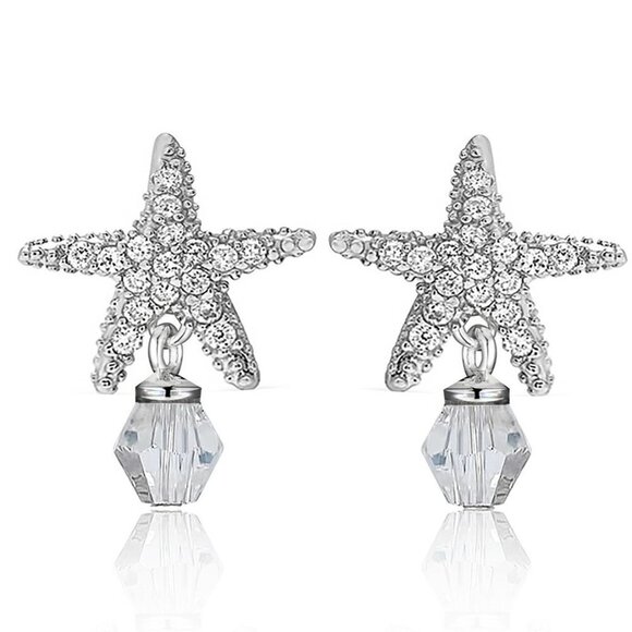 Swarovski Crystal Starfish Earrings 0.4"x0.75" - Sterling Silver Overlay Jewelry - Picture 5 of 8